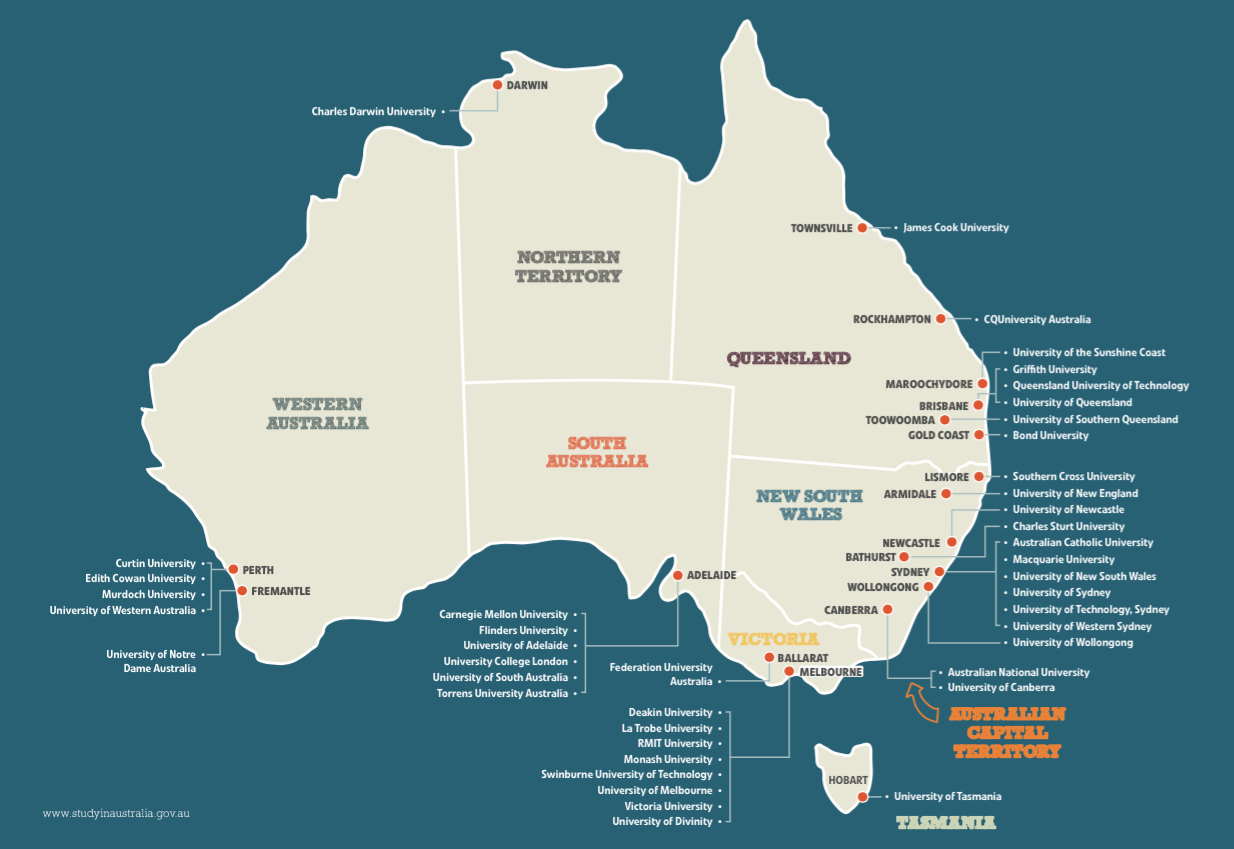 map australia mains universities